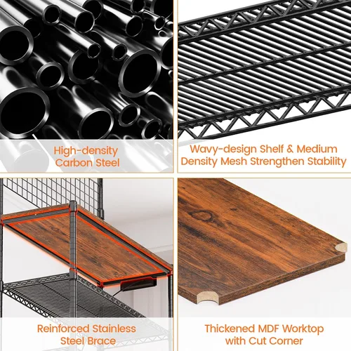 Vista 5 de Leteuke Estante para panaderos con toma de corriente y almacenamiento, soporte para microondas de 36 pulgadas, carrito de cocina de metal de 4 Negro