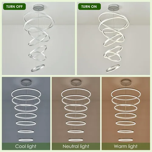 Vista 84 de Benkut Lámpara de Araña de Anillo LED Moderna Negra para Comedor, Lámpara de Araña de Techo Circular Empotrada Regulable con Control Remoto
