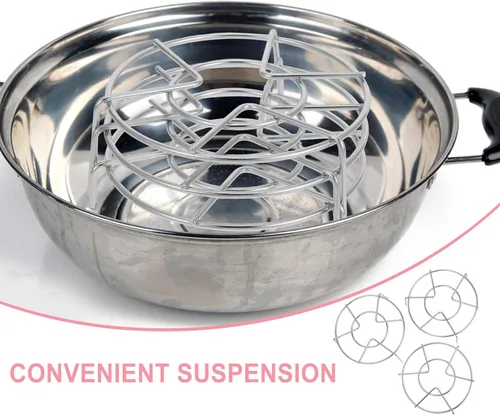 Vista 9 de 3pcs Stainless Steel Steamer Rack Set, Three-legged Pot Insert Elevates Food above Water, Silver Finish, Three Height Positions, Suitable for
