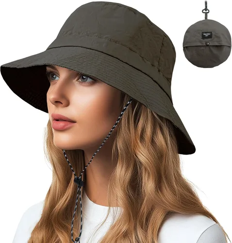 Vista 32 de NPQQUAN Sun Bucket Hats for Woman Men Lightweight Sun Hat Packable Foldable Beige