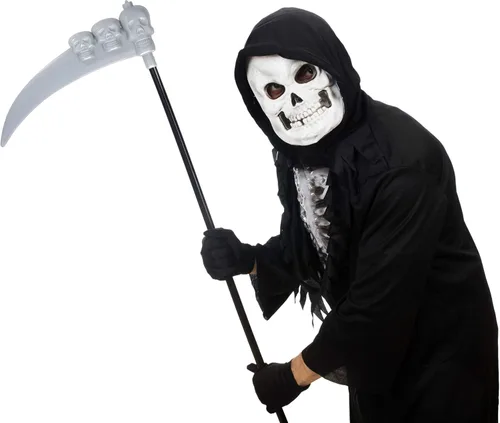 Vista 4 de Skeleteen Bastón de guadaña con calaveras Grim Reaper Death Scythe Accesorios para disfraz de arma