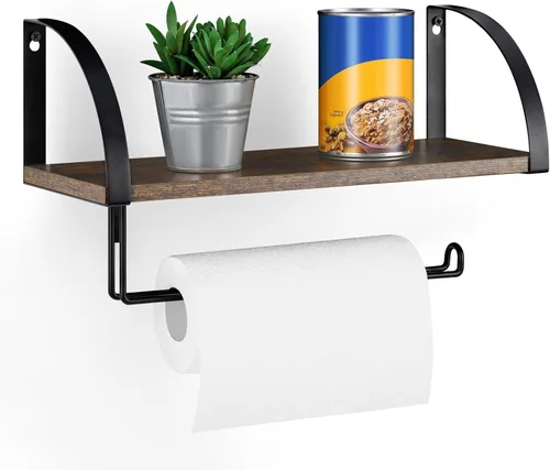 Vista 8 de BTY Soporte para toallas de papel con estante, soporte vintage de granja montado en la pared para toallas de papel debajo del gabinete, estante
