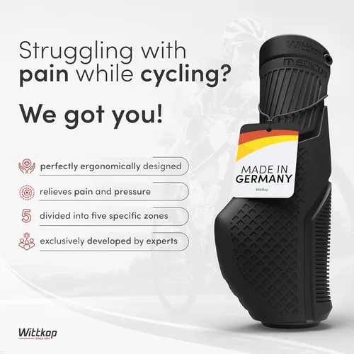 Vista 2 de Wittkop Empuñaduras de bicicleta con innovador diseño de 3 zonas fabricadas en Alemania - Comodidad ergonómica antideslizante y zonas EFC para un