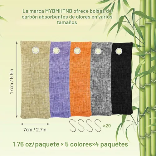 Vista 3 de Bolsas de Carbón de Bambú Absorbedoras de Olores Paquete de 20×1.76 oz Bolsas Purificadoras de Aire de Carbón de Bambú, para Ambientadores de Coche