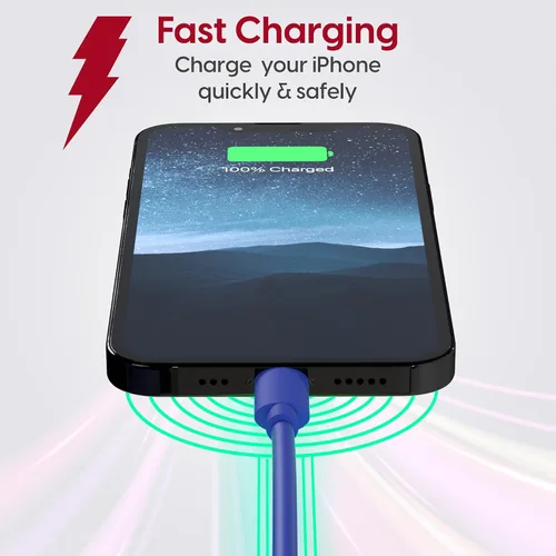 Vista 3 de TALK WORKS cable Lightning de carga para iPhone, cable MFI resistente de 10 pies de largo para iPhone 13, 12, 11, Pro/Max/Mini, XR, XS/Max, X, 8, 7