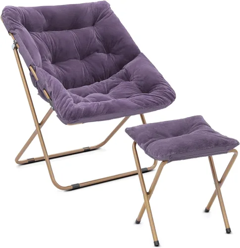 Vista 23 de Cómoda silla con platillo, silla de sala de estar, silla plegable acolchada suave de piel sintética, cómoda silla cuadrada de luna para sala