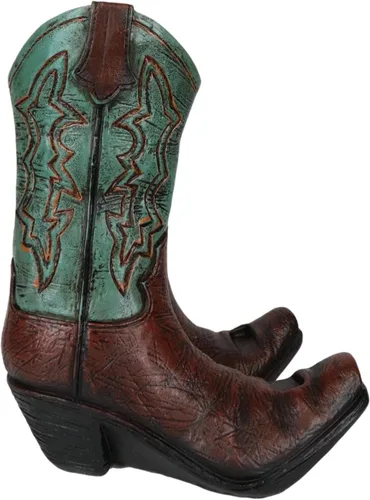 Vista 4 de Ebros Gift Botas vaqueras de cuero sintético de color verde azulado rústico occidental, portarretratos para libros de recetas, soporte para teléfono