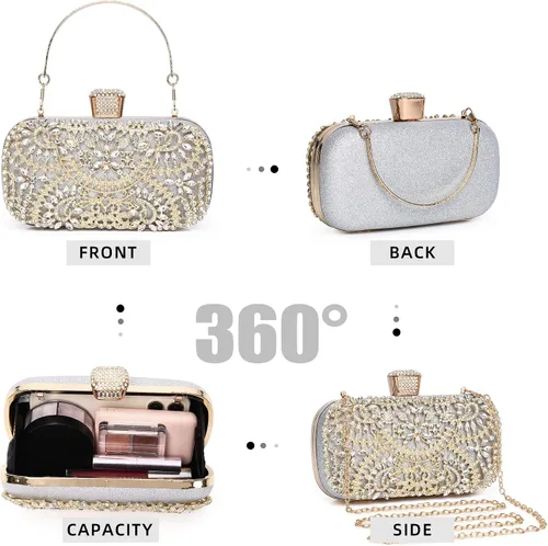 Vista 6 de fannos Bolso de mano dorado con diamantes de imitación bolso de mano dorado con diamantes de imitación bolso de mano dorado para mujeres y mujeres