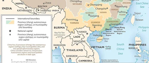Vista 6 de Mapa de China - Mapa de pared de la CIA de las divisiones administrativas en inglés - Países de Asia - Hogeshooling maestros estudiantes decoración
