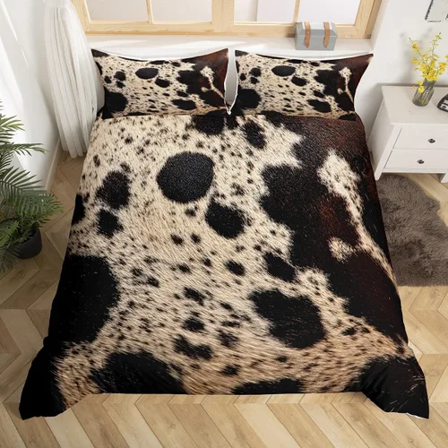 Vista 13 de Juego de ropa de cama de piel de vaca para niños y niñas, funda de edredón con estampado de estrellas de piel de vaca occidental, funda de edredón