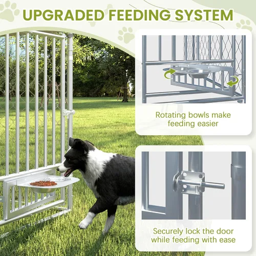 Vista 4 de 10FT x 10FT Outdoor Dog Kennel with Roof, Outside Dog Run Fence with Rotated Dog Bowls, Large Dog House Pen Enclosure with Secure Lock&Textilene Door