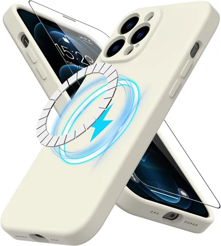 Vista 31 de DEENAKIN Funda magnética de silicona para iPhone 12 Pro con protector de pantalla, compatible con MagSafe, protección de cámara, funda protectora