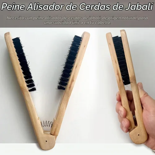 Vista 4 de Peine profesional para alisar el cabello, herramienta antiestática de peluquería de salón de madera de doble cepillo, marrón