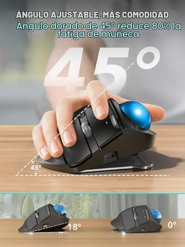 Vista 2 de Ratón de Trackball inalámbrico, ángulo ajustable, recargable, retroiluminado-bola azul pelota azul