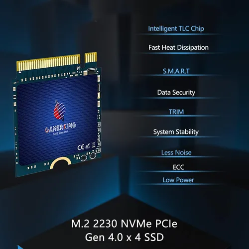 Vista 5 de GAMERKING Disco duro de estado sólido interno M.2 2230 SSD NVMe PCIe Gen 4.0X4 de 256 GB, compatible con PS5, Steam Deck, Microsoft Surface