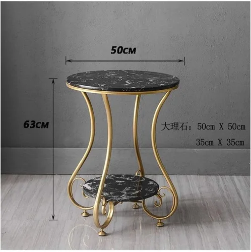Vista 2 de Mesa de centro redonda de mármol con dos capas para sala de estar, mesa de café, mesa de centro Beistelltisch Mesa auxiliar (Color blanco)