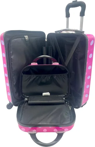 Vista 5 de Fast Forward Juego de maletas de mano y estuche de belleza con licencia de lado duro de 20 pulgadas para niños, Multi colorido, Minnie Mouse