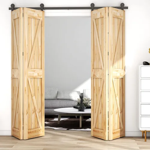 Vista 8 de CCJH Kit de herrajes para puerta corrediza de granero plegable de 4.3 pies/51 pulgadas, resistente para 4 puertas