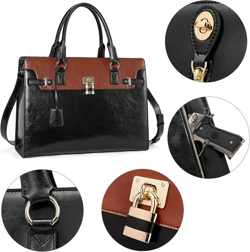 Vista 5 de BOSTANTEN Maletín para mujer, bolso de cuero para laptop, cartera de cuero para mujer