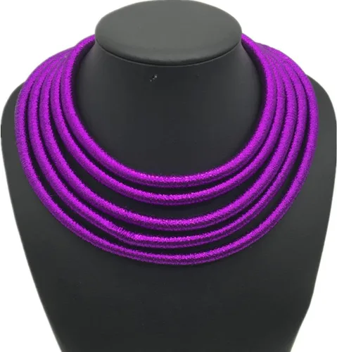 Vista 2 de COLORFUL BLING Collar grueso de múltiples capas tribales africanas tejidas a mano, gargantilla egipcia babero collar gargantilla disfraz fiesta