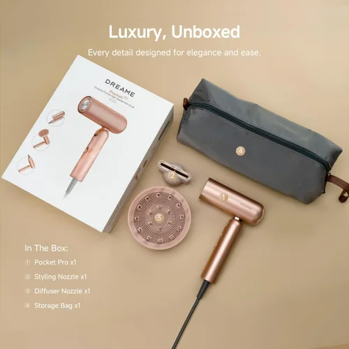 Vista 11 de Dreame Secador de pelo Pocket Pro, secador de pelo de viaje de doble voltaje con difusor, soplador de pelo iónico profesional de alta velocidad