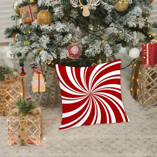Vista 6 de GOOESING Fundas de almohada de Navidad con remolinos rojos, 16 x 16 pulgadas, diseño de bastón de caramelo dulce, doble remolino, color rojo