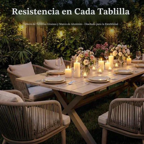 Vista 8 de PURPLE LEAF Juego de muebles para patio de 7 piezas, juego de mesa y sillas de mimbre para exteriores, marco rectangular de aluminio para jardín