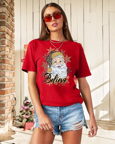 Vista 5 de Camiseta de Navidad para mujer, camiseta de manga corta con gráficos de Navidad, camiseta de Navidad
