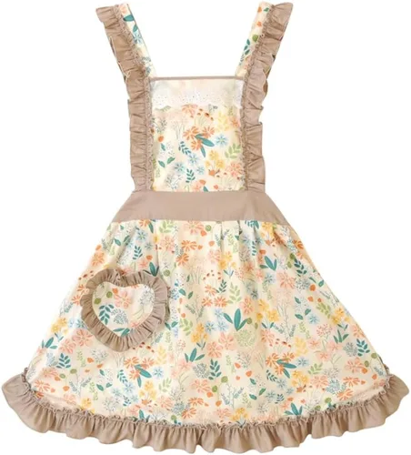 Vista 22 de CRB Fashion Delantal para mujeres para cocinar y hornear Delantales de chef de cocina para damas, mujer, con bolsillo Flor de melocotón azul Lgt