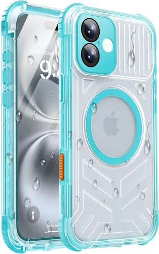 Vista 52 de Funda impermeable para iPhone 15 con Magsafe, protector de pantalla, cordón, IP68 militar de cuerpo completo a prueba de golpes, para deportes Negro