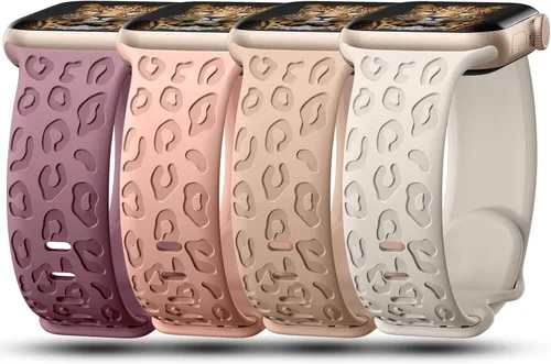 Vista 9 de CreateGreat - Paquete de 4 bandas grabadas con diseño de leopardo compatibles con Apple Watch para mujeres de 38mm 40mm 41mm 42mm 44mm 45mm 46mm