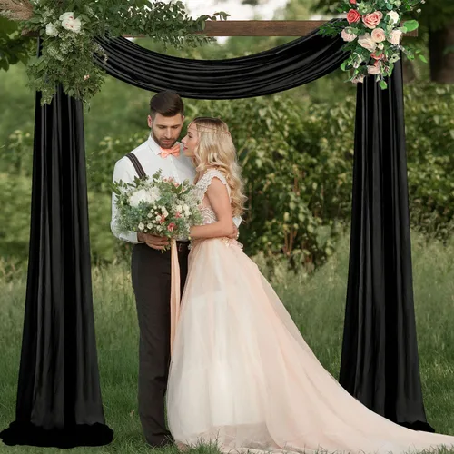 Vista 5 de FUHSY Tela drapeada para arco de boda de 29 x 20 pies, 1 panel negro para arco de boda, cortinas transparentes para telón de fondo, cortinas de tela