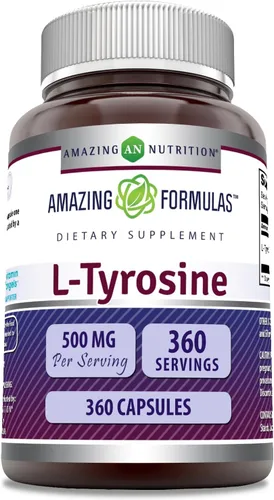 Vista 7 de Amazing Formulas - Suplemento de aminoácidos L-tirosina 500 mg por porción 180 cápsulas Sin OMG Sin gluten Fabricado en Estados Unidos