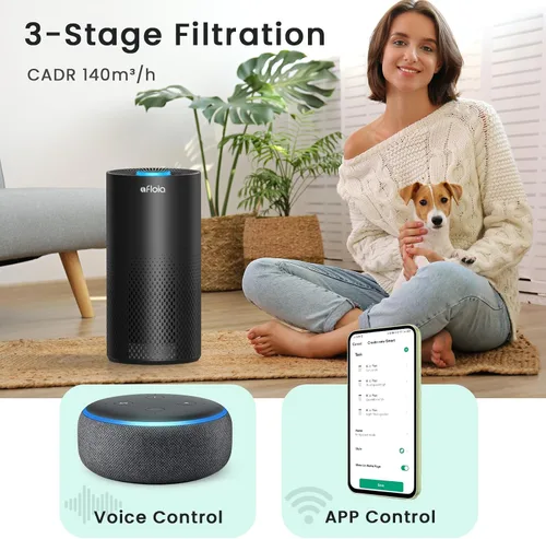 Vista 2 de Afloia Purificadores de aire para dormitorio, hogar, habitación grande, Wi-Fi de 2.4 GHz, filtro inteligente 3 en 1, purificadores de aire