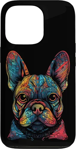 Vista 10 de iPhone 16 Colorful French Bulldog Face Frenchie Dog Lover Funny Black Case