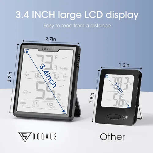 Vista 7 de DOQAUS Higrómetro Digital Mejorado Termómetro de Habitación Interior, Medidor de Humedad con Pantalla LCD Grande, Monitor de Temperatura y Humedad