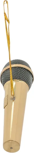 Vista 3 de Broadway Gifts Co - Micrófono de tono dorado pulido, adorno colgante de latón de 3 pulgadas, adorno de micrófono, regalos para músicos y cantantes
