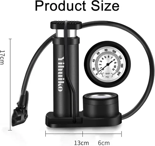 Vista 5 de Mini bomba de pie para bicicleta, bomba de pie de 120 PSI, bomba de suelo activada por pie con manómetro extra sensible, bomba de aire portátil