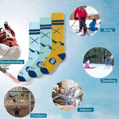 Vista 5 de Calcetines de esquí para niños, calcetines cálidos de invierno para niños y niñas, gruesos, térmicos, patinaje, snowboard, calcetines de nieve