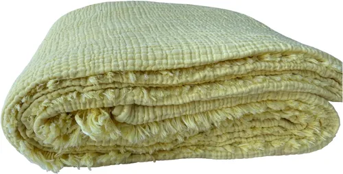 Vista 6 de DEKADRON Manta 100% de muselina de algodón, colcha de 4 capas, funda de cama suave de muselina de algodón turco, colcha reversible, color amarillo