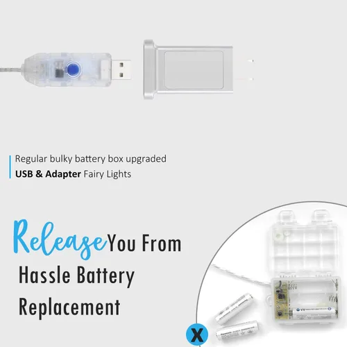 Vista 7 de Luces de Hadas USB Enchufables de 33 pies, 100 LEDs con Control Remoto, Luz Blanca Cálida de 20 Colores Cambiantes, Luces de Cadena Centelleantes