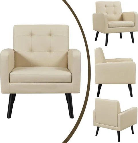 Vista 9 de Yaheetech - Sillas de acento de mediados de siglo, silla moderna tapizada de piel sintética para sala de estar, sillón acogedor con respaldo