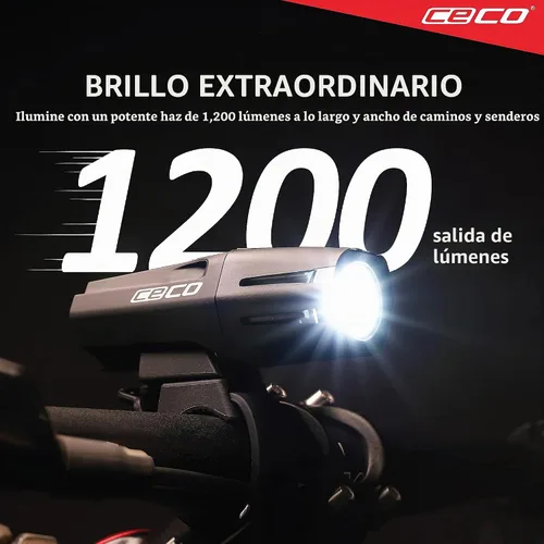 Vista 8 de CECO -Estados Unidos: Luz de bicicleta recargable USB de 1.200 lúmenes - Resistente y duradera IP67 impermeable y resistente a los impactos FL-1