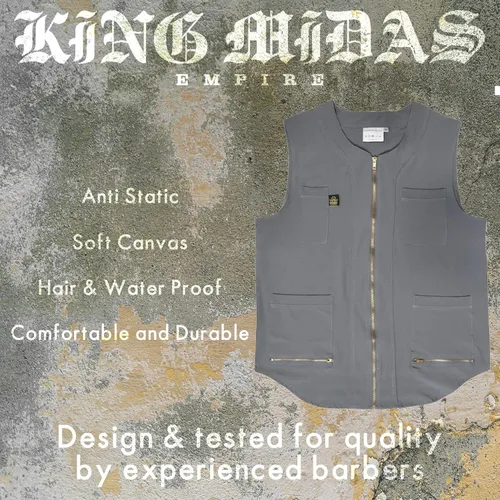 Vista 6 de King Midas - Chaleco de peluquero profesional para el cabello, ligero para hombre, chaleco con cremallera unidireccional