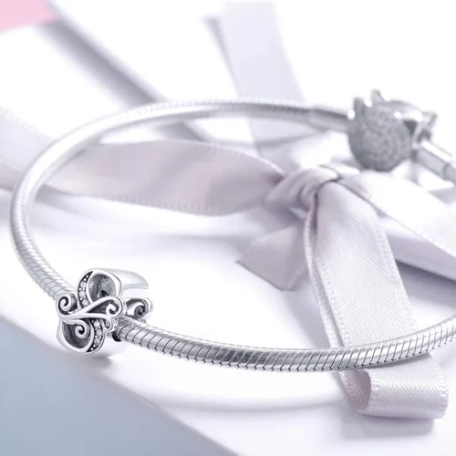 Vista 3 de BISAER Dijes de plata de ley 925 con inicial de letra A-Z para pulseras, cuentas del alfabeto, regalos de joyería, Plata esterlina Diamante