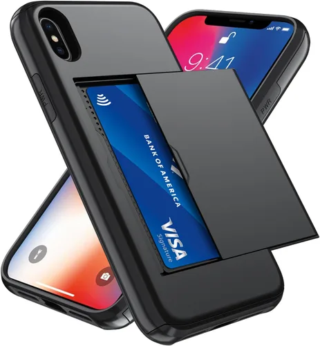 Vista 39 de Qinmay Funda compatible con iPhone 7 Plus/8 Plus con tarjetero, doble capa a prueba de golpes, funda protectora resistente con ranura oculta Negro