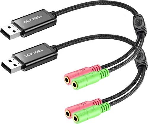 Vista 9 de DuKabel Adaptador AUX TRS USB a conector de 0.138 in para tarjeta de sonido USB integrada con enchufe separado TRS micrófonos de 3 polos