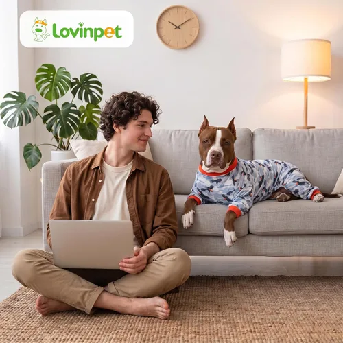 Vista 8 de LovinPet Bonitos trajes para perros grandes, estampado gris, talla M