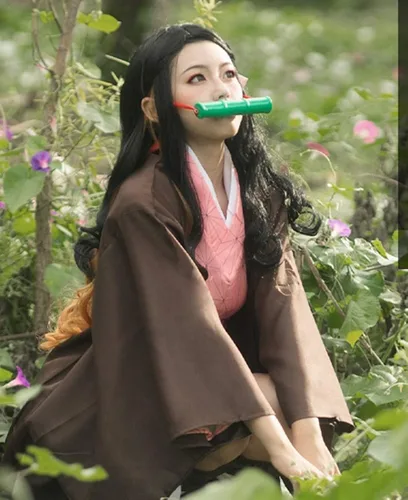 Vista 4 de RAINDEWLL Nezuko - Bozal de bambú para cosplay de Nezuko boquilla accesorios de anime accesorios de Halloween