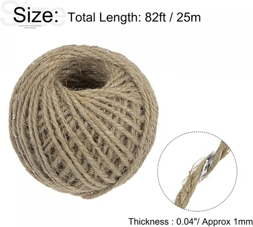 Vista 2 de uxcell Cuerda de yute natural de 0.039 in, 82 pies, 3 capas, cuerda de yute para manualidades y manualidades, para envolver adornos para decoración